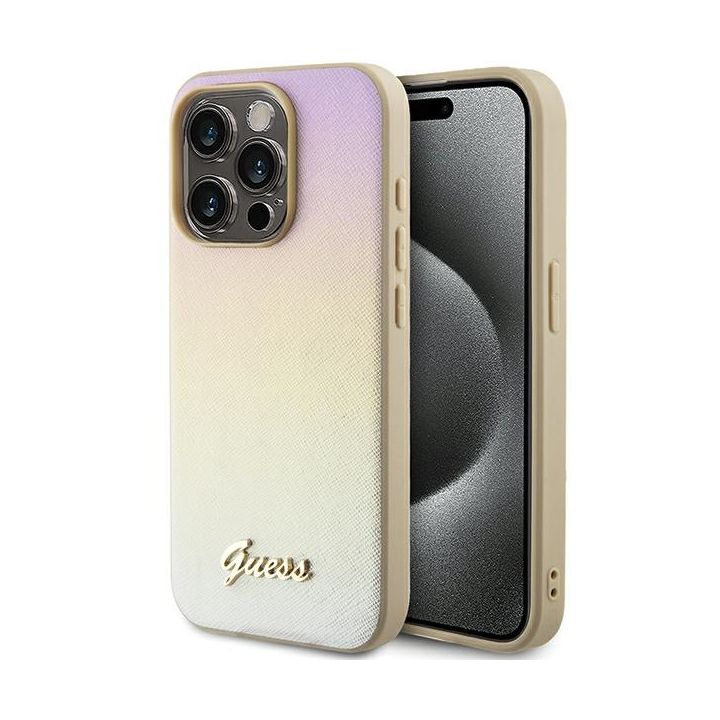 Guess GUHCP15XPSAIRSD iPhone 15 Pro Max 6.7" złoty/gold hardcase Saffiano Iridescent Script na NearMe.pl
