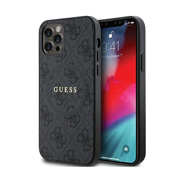 Guess GUHMP12MG4GFRK iPhone 12/12 Pro 6.1" czarny/black hardcase 4G Collection Leather Metal Logo MagSafe na NearMe.pl