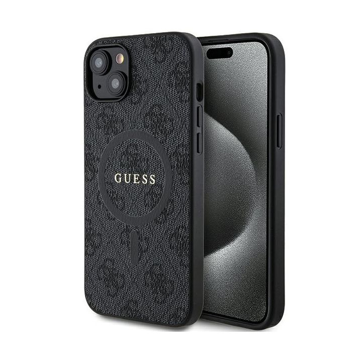 Guess GUHMP14SG4GFRK iPhone 14 / 15 / 13 6.1" czarny/black hardcase 4G Collection Leather Metal Logo MagSafe na NearMe.pl