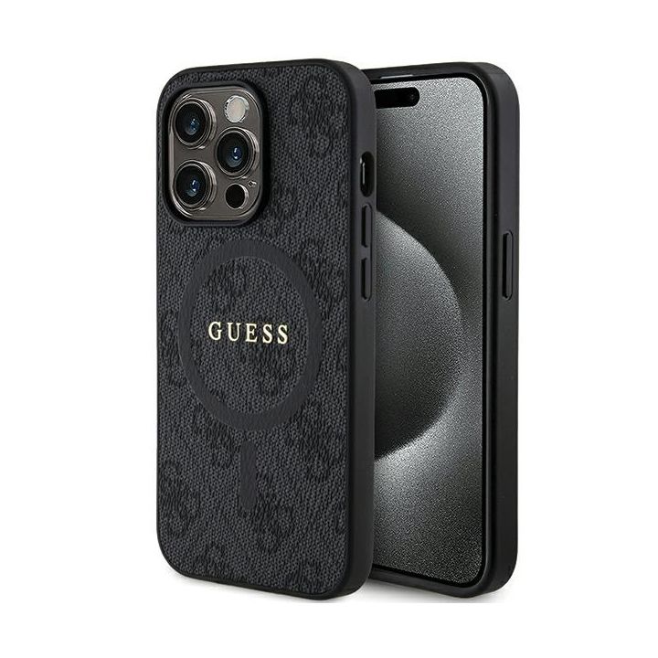 Guess GUHMP15XG4GFRK iPhone 15 Pro Max 6.7" czarny/black hardcase 4G Collection Leather Metal Logo MagSafe na NearMe.pl