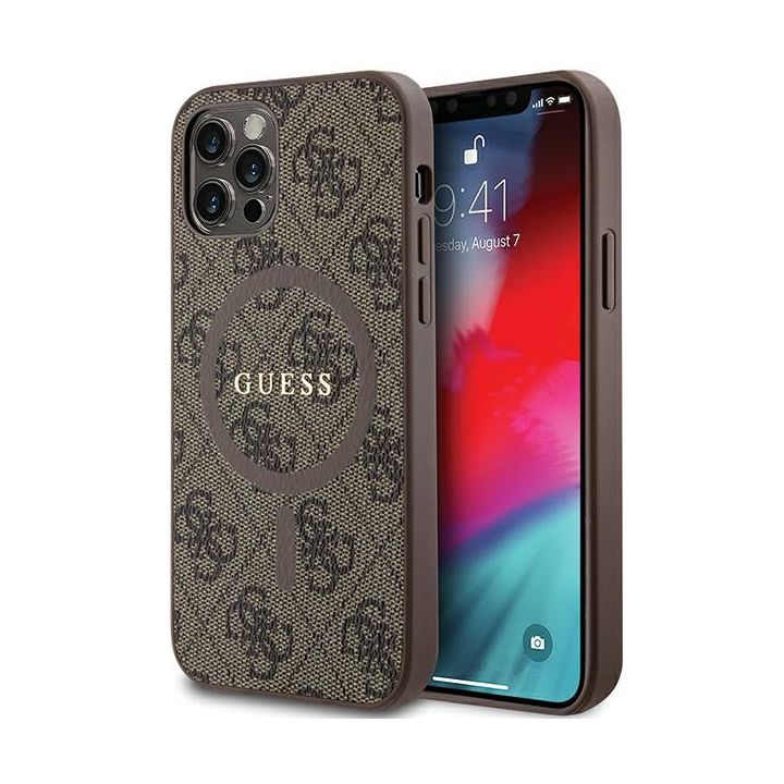 Guess GUHMP12MG4GFRW iPhone 12/12 Pro 6.1" brązowy/brown hardcase 4G Collection Leather Metal Logo MagSafe na NearMe.pl