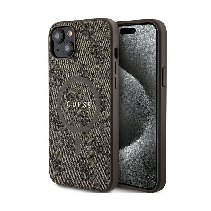 Guess GUHMP14SG4GFRW iPhone 14 / 15 / 13 6.1" brązowy/brown hardcase 4G Collection Leather Metal Logo MagSafe na NearMe.pl
