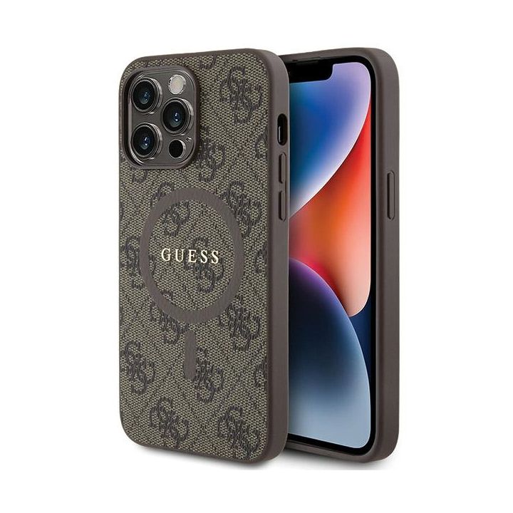 Guess GUHMP14XG4GFRW iPhone 14 Pro Max 6.7" brązowy/brown hardcase 4G Collection Leather Metal Logo MagSafe na NearMe.pl