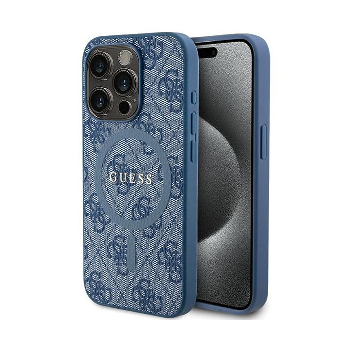 Guess GUHMP14LG4GFRB iPhone 14 Pro 6.1" niebieski/blue hardcase 4G Collection Leather Metal Logo MagSafe na NearMe.pl