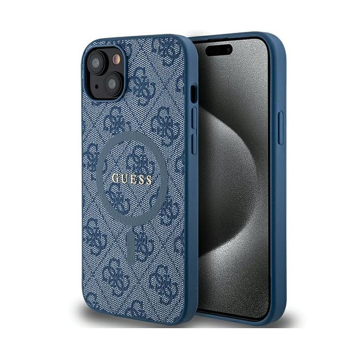 Guess GUHMP15MG4GFRB iPhone 15 Plus / 14Plus 6.7" niebieski/blue hardcase 4G Collection Leather Metal Logo MagSafe na NearMe.pl