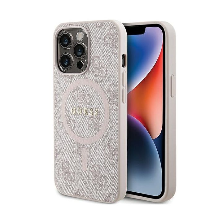Guess GUHMP13LG4GFRP iPhone 13 Pro / 13 6.1" różowy/pink hardcase 4G Collection Leather Metal Logo MagSafe na NearMe.pl