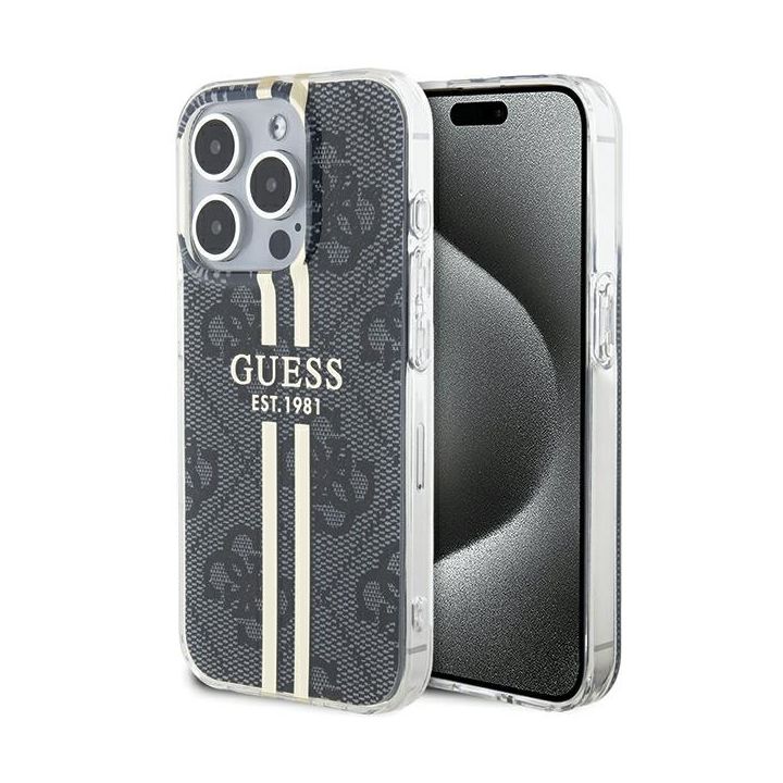 Guess GUHCP15XH4PSEGK iPhone 15 Pro Max 6.7" czarny/black hardcase IML 4G Gold Stripe na NearMe.pl