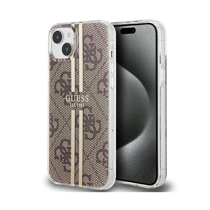 Guess GUHCP15SH4PSEGW iPhone 15 / 14 / 13 6.1" brązowy/brown hardcase IML 4G Gold Stripe na NearMe.pl