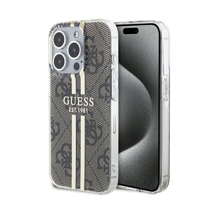 Guess GUHCP15XH4PSEGW iPhone 15 Pro Max 6.7" brązowy/brown hardcase IML 4G Gold Stripe na NearMe.pl