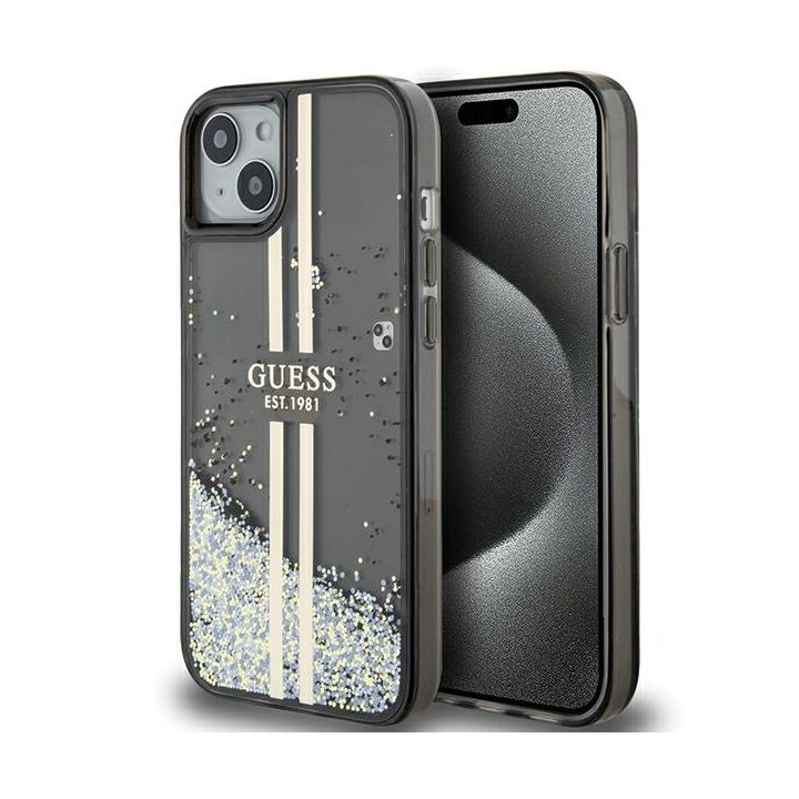 Guess GUHCP15MLFCSEGK iPhone 15 Plus / 14 Plus 6.7" czarny/black hardcase Liquid Glitter Gold Stripes na NearMe.pl