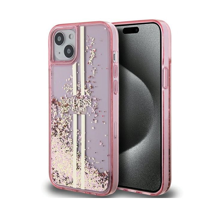 Guess GUHCP15MLFCSEGP iPhone 15 Plus / 14 Plus 6.7" różowy/pink hardcase Liquid Glitter Gold Stripes na NearMe.pl