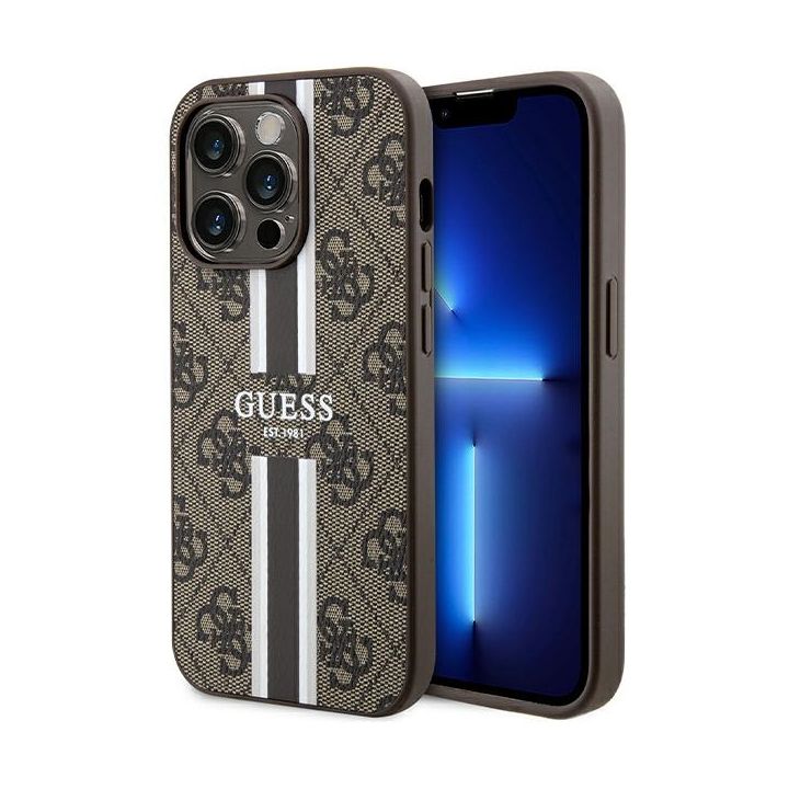 Guess GUHMP15LP4RPSW iPhone 15 Pro 6.1" brązowy/brown hardcase 4G Printed Stripes MagSafe na NearMe.pl