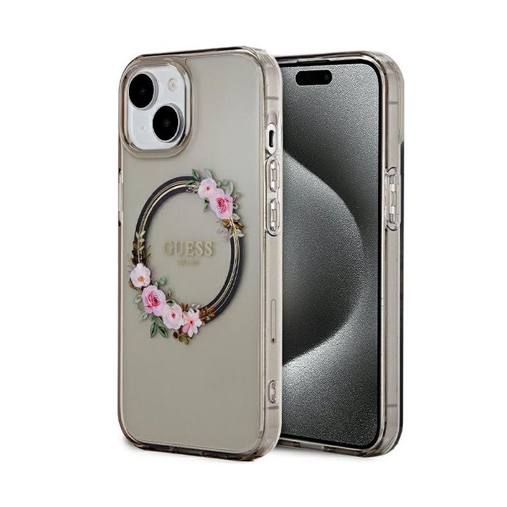 Guess GUHMP15SHFWFCK iPhone 15 / 14 / 136.1" czarny/black hardcase IML Flowers Wreatch MagSafe na NearMe.pl