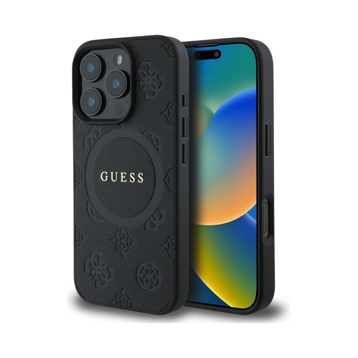 Guess GUHMP16LPSAPSMEK iPhone 16 Pro 6.3" czarny/black hardcase Saffiano Peony Classic Logo MagSafe na NearMe.pl