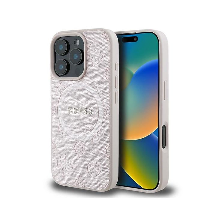 Guess GUHMP16LPSAPSMEP iPhone 16 Pro 6.3" różowy/pink hardcase Saffiano Peony Classic Logo MagSafe na NearMe.pl