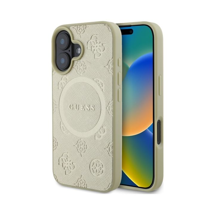 Guess GUHMP16SPSAPSMED iPhone 16 6.1" złoty/gold hardcase Saffiano Peony Classic Logo MagSafe na NearMe.pl