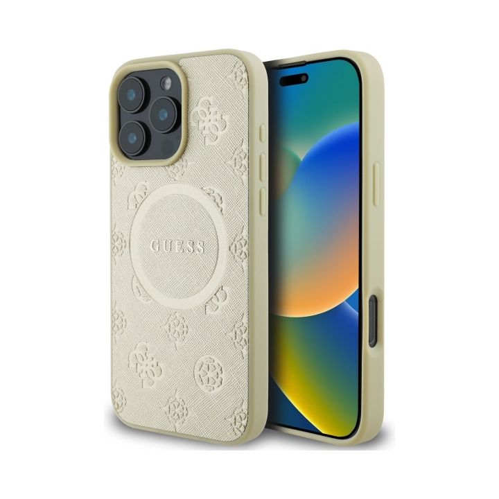 Guess GUHMP16XPSAPSMED iPhone 16 Pro Max 6.9" złoty/gold hardcase Saffiano Peony Classic Logo MagSafe na NearMe.pl