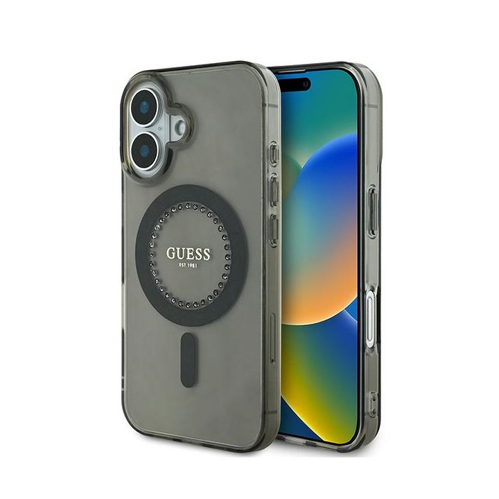 Guess GUHMP16SPFTDTEK iPhone 16 6.1" czarny/black hardcase IML Rhinestones MagSafe na NearMe.pl