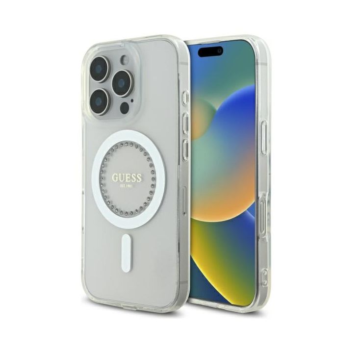 Guess GUHMP16LPFTDTEH iPhone 16 Pro 6.3" biały/white hardcase IML Rhinestones MagSafe na NearMe.pl
