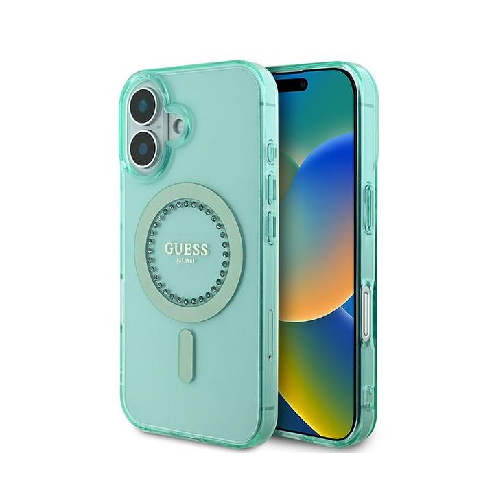 Guess GUHMP16MPFTDTEN iPhone 16 Plus 6.7" zielony/green hardcase IML Rhinestones MagSafe na NearMe.pl