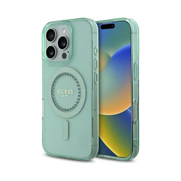 Guess GUHMP16XPFTDTEN iPhone 16 Pro Max 6.9" zielony/green hardcase IML Rhinestones MagSafe na NearMe.pl