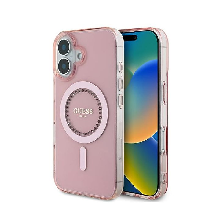 Guess GUHMP16SPFTDTEP iPhone 16 6.1" różowy/pink hardcase IML Rhinestones MagSafe na NearMe.pl