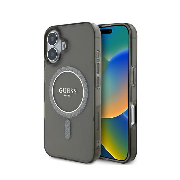 Guess GUHMP16SHFGEREK iPhone 16 6.1" czarny/black hardcase IML Glitter Circle MagSafe na NearMe.pl