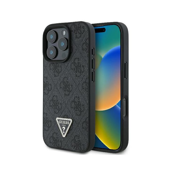 Guess GUHCP16LP4TDPK iPhone 16 Pro 6.3" czarny/black hardcase Leather 4G Triangle Strass na NearMe.pl