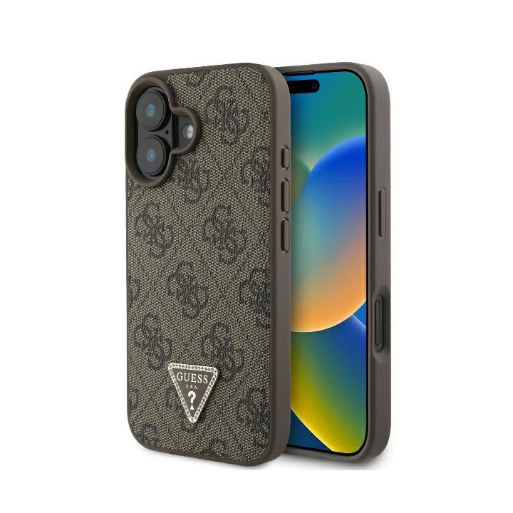 Guess GUHCP16MP4TDPW iPhone 16 Plus brązowy/brown hardcase Leather 4G Triangle Strass na NearMe.pl