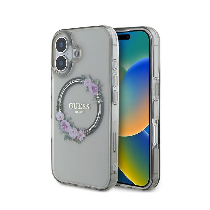 Guess GUHMP16SHFWFCK iPhone 16 6.1" czarny/black hardcase IML Flowers Wreath MagSafe na NearMe.pl