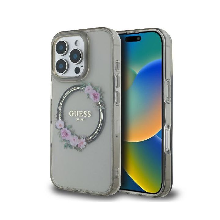 Guess GUHMP16LHFWFCK iPhone 16 Pro czarny/black hardcase IML Flowers Wreath MagSafe na NearMe.pl