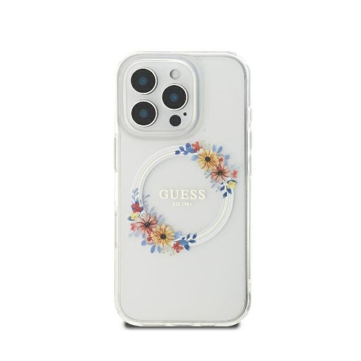 Guess GUHMP16XHFWFCT iPhone 16 Pro Max 6.9" przeźroczysty/transprent hardcase IML Flowers Wreath MagSafe na NearMe.pl