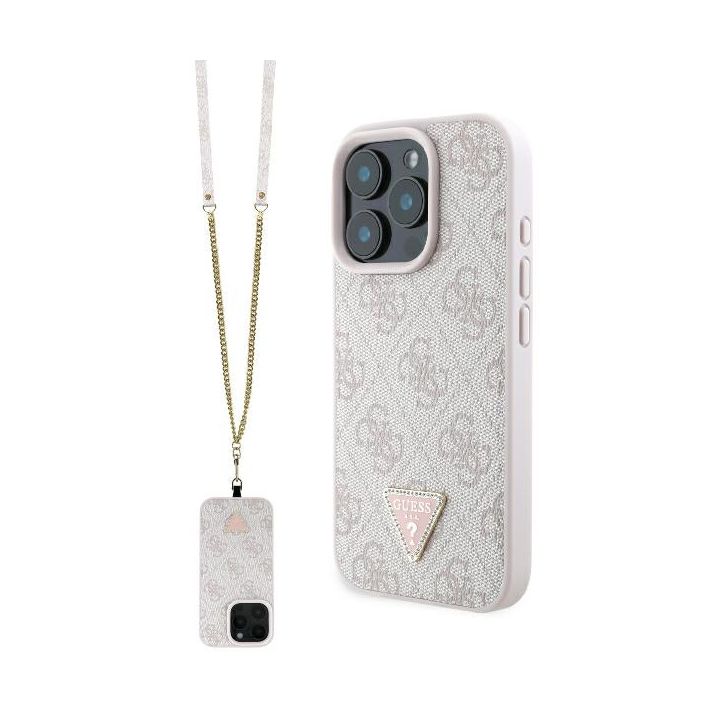 Guess GUHCP16XP4TDSCPP iPhone 16 Pro Max 6.9" różowy/pink hardcase Leather Metal Logo Strass Crossbody na NearMe.pl