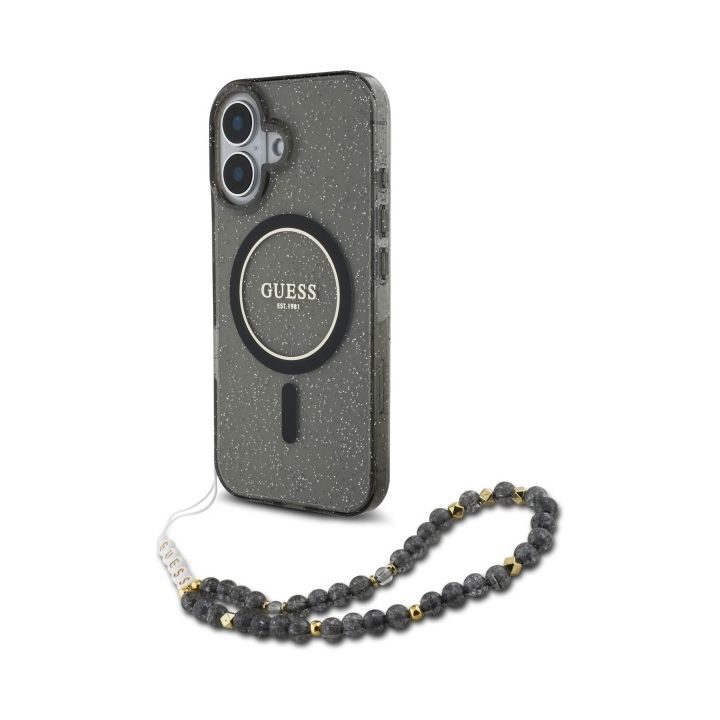 Guess GUHMP16SHGCRELSK iPhone 16 czarny/czarny hardcase IML Glitter With Pearl Strap MagSafe na NearMe.pl