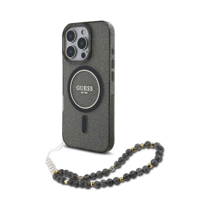 Guess GUHMP16LHGCRELSK iPhone 16 Pro 6.3" czarny/czarny hardcase IML Glitter With Pearl Strap MagSafe na NearMe.pl