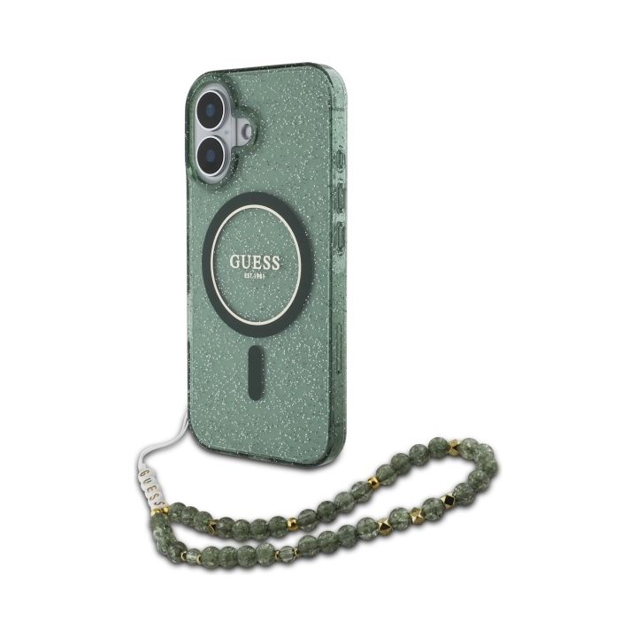 Guess GUHMP16MHGCRELSA iPhone 16 Plus6.7" zielony/green hardcase IML Glitter With Pearl Strap MagSafe na NearMe.pl