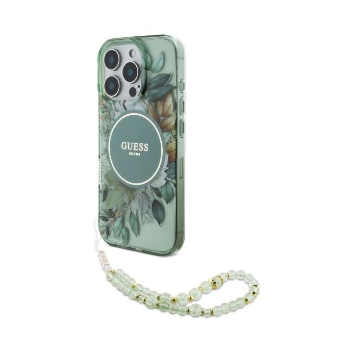 Guess GUHMP16LHFWBRCESN iPhone 16 Pro6.3" zielony/green hardcase IML Flowers With Pearl Strap MagSafe na NearMe.pl