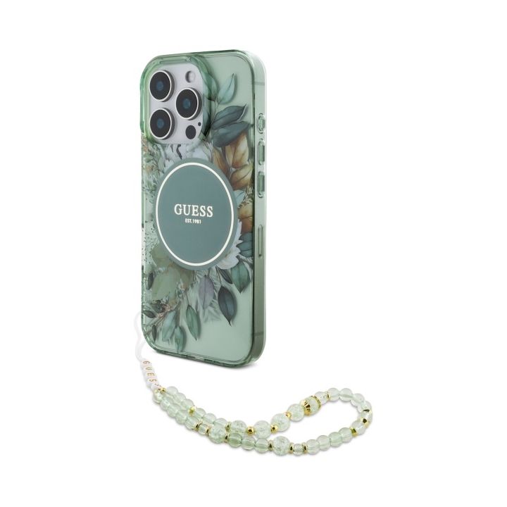 Guess GUHMP16XHFWBRCESN iPhone 16 Pro Max 6.9" zielony/green hardcase IML Flowers With Pearl Strap MagSafe na NearMe.pl
