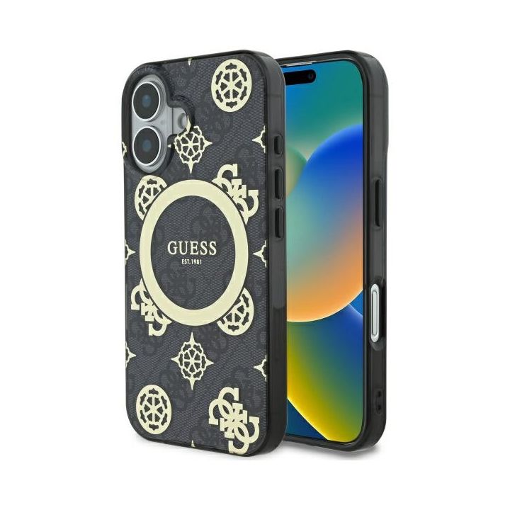 Guess GUHMP16SH4PYEEK iPhone 16 6.1" czarny/black hardcase IML Peony On 4G Background MagSafe na NearMe.pl