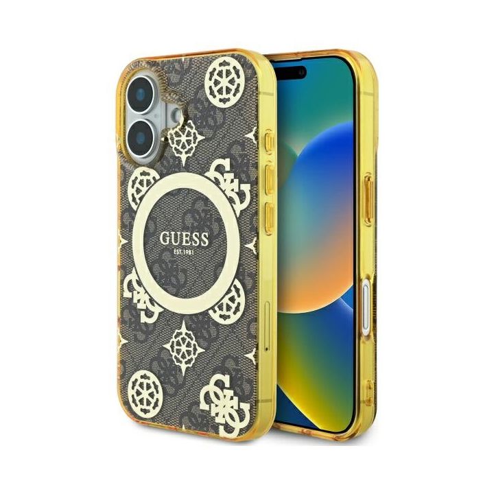 Guess GUHMP16SH4PYEEW iPhone 16 6.1" brązowy/brown hardcase IML Peony On 4G Background MagSafe na NearMe.pl