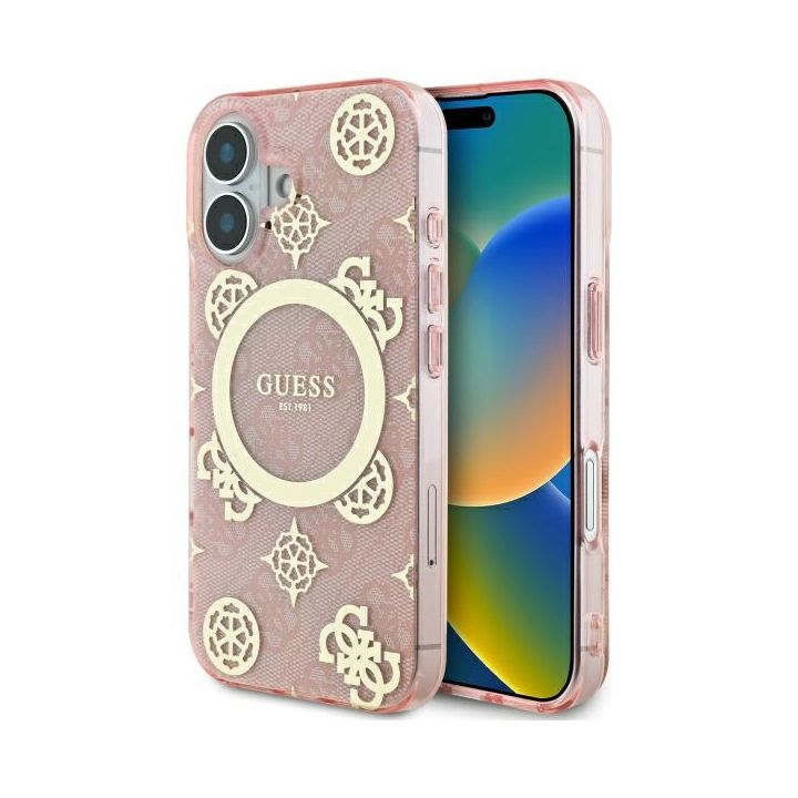 Guess GUHMP16SH4PYEEP iPhone 16 6.1" różowy/pink hardcase IML Peony On 4G Background MagSafe na NearMe.pl