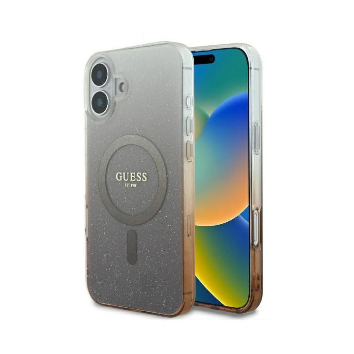 Guess GUHMP16SHGRCELW iPhone 16 6.1" brązowy/brown hardcase IML Glitter Gradient MagSafe na NearMe.pl