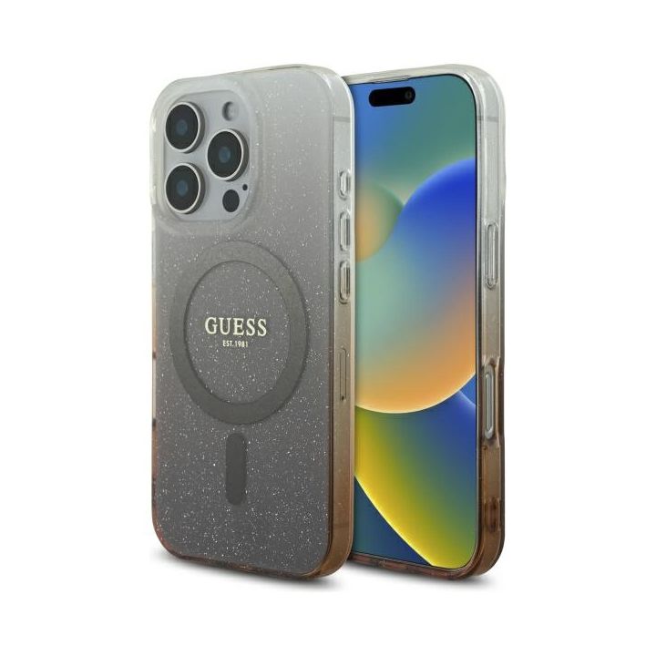 Guess GUHMP16LHGRCELW iPhone 16 Pro 6.3" brązowy/brown hardcase IML Glitter Gradient MagSafe na NearMe.pl