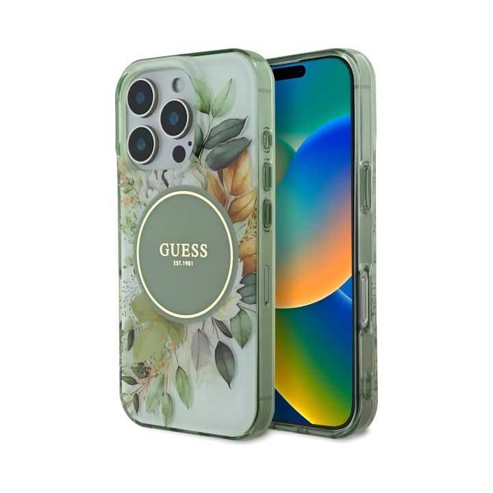 Guess GUHMP16XHFWBDCEN iPhone 16 Pro Max 6.9" zielony/green hardcase IML Flower & Tonal Circle MagSafe na NearMe.pl