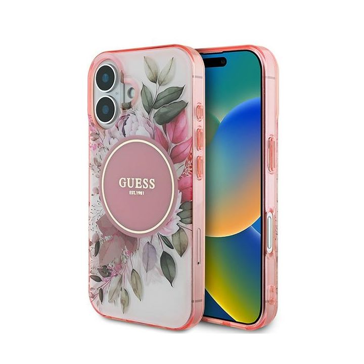 Guess GUHMP16SHFWBDCEP iPhone 16 6.1" różowy/pink hardcase IML Flower & Tonal Circle MagSafe na NearMe.pl