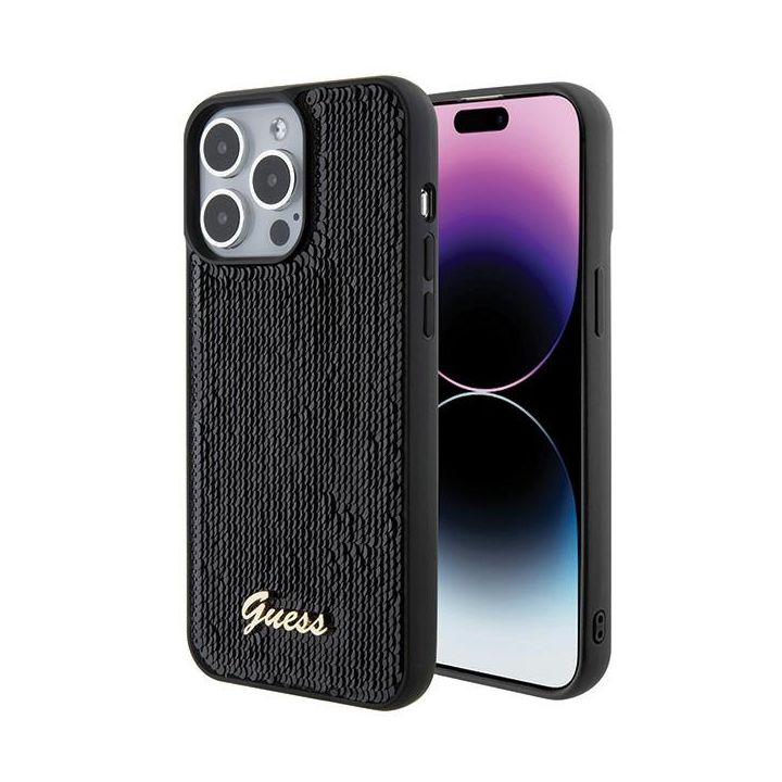 Guess GUHCP15XPSFDGSK iPhone 15 Pro Max 6.7" czarny/black hardcase Sequin Script Metal na NearMe.pl