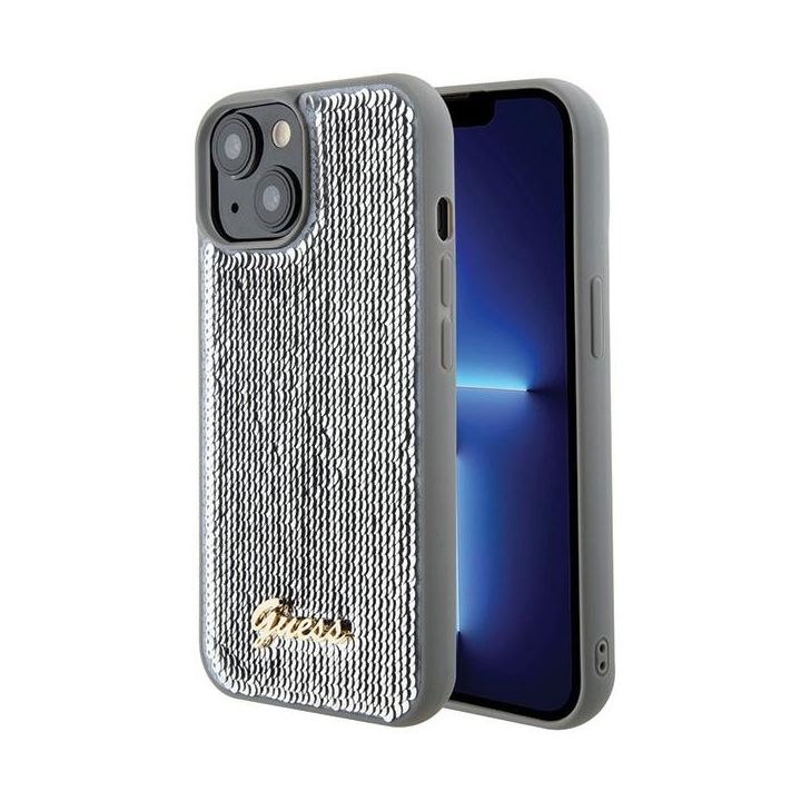 Guess GUHCP15SPSFDGSS iPhone 15 / 14 / 13 6.1" srebrny/silver hardcase Sequin Script Metal na NearMe.pl