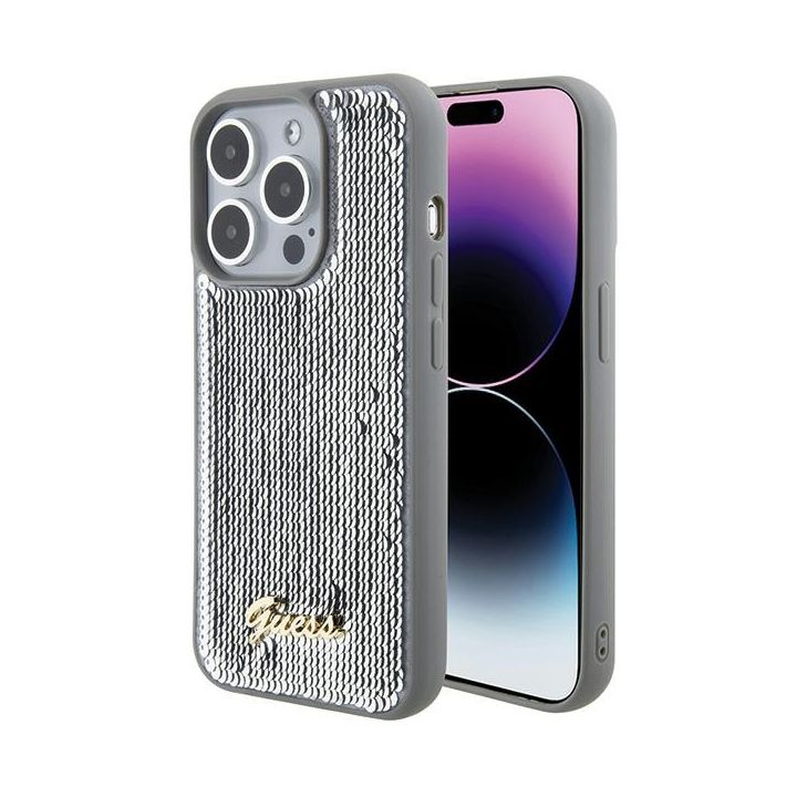 Guess GUHCP15LPSFDGSS iPhone 15 Pro 6.1" srebrny/silver hardcase Sequin Script Metal na NearMe.pl
