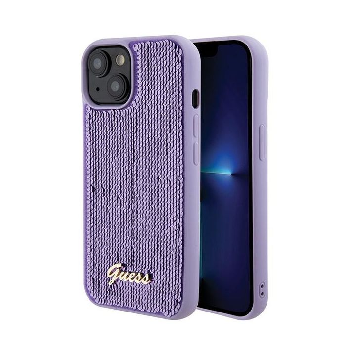 Guess GUHCP15SPSFDGSU iPhone 15 / 14 / 13 6.1" fioletowy/purple hardcase Sequin Script Metal na NearMe.pl