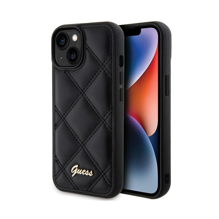Guess GUHCP15SPSQSQSK iPhone 15 / 14 / 13 6.1" czarny/black hardcase Quilted Metal Logo na NearMe.pl